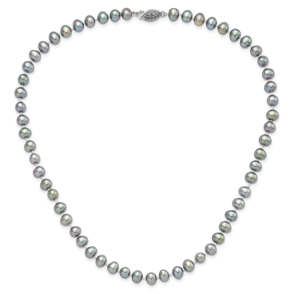 Sterling Silver Rhodium-plated 6-7mm Grey Near-Round Freshwater Cultured Pearl 18 inch Necklace (QH5161-18)