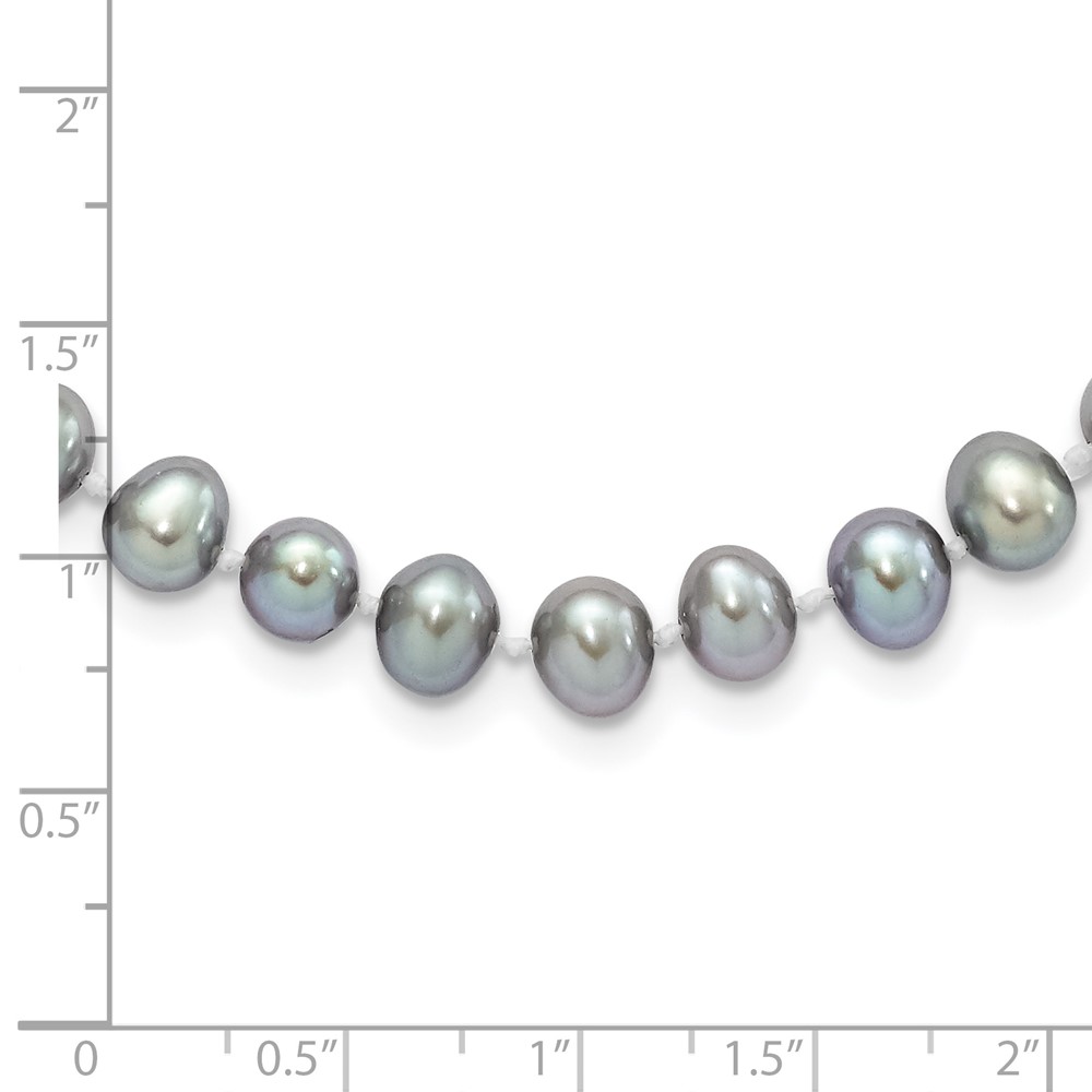 Sterling Silver Rhodium-plated 6-7mm Grey Near-Round Freshwater Cultured Pearl 18 inch Necklace (QH5161-18)