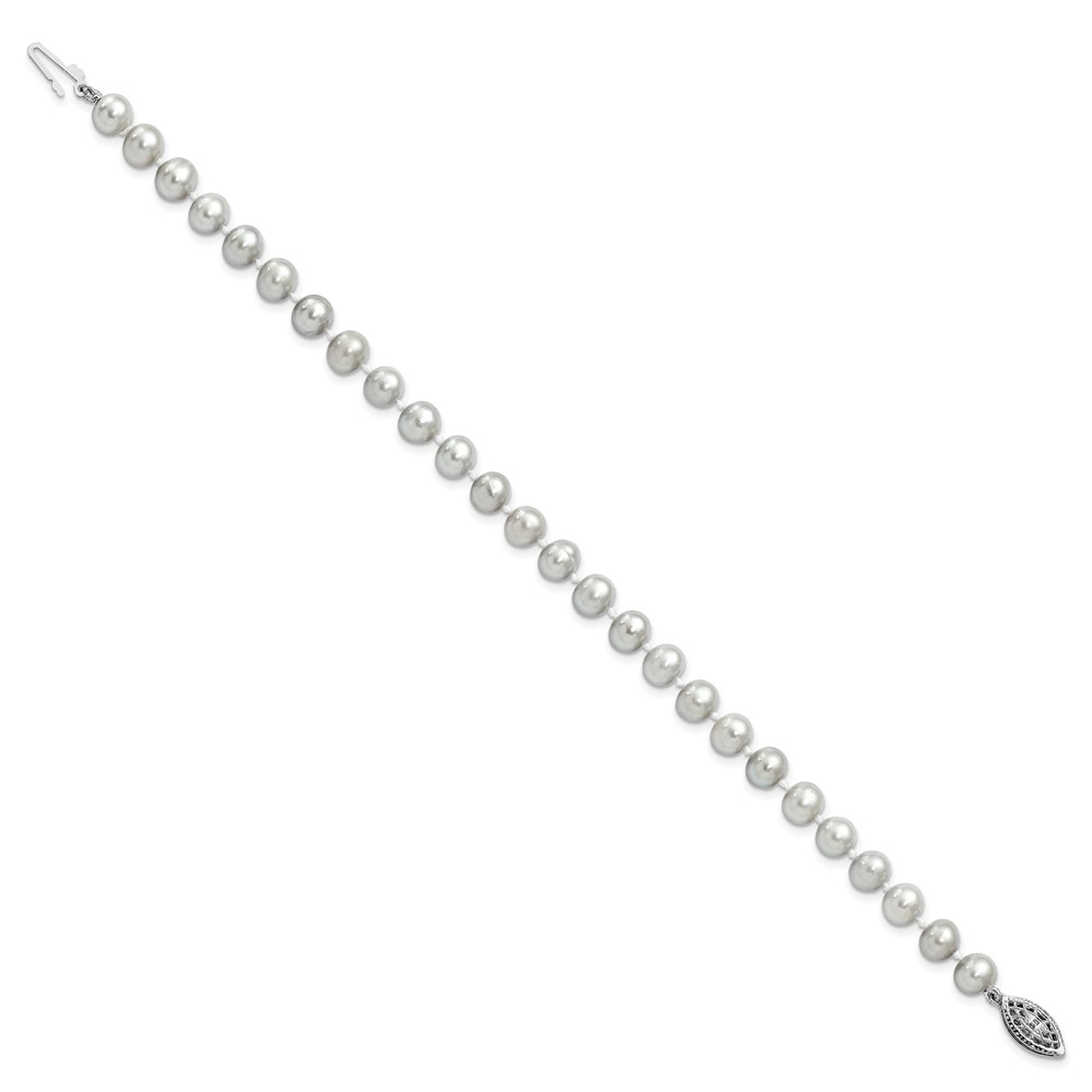 Sterling Silver Rhodium-plated 6-7mm Grey Near-Round Freshwater Cultured Pearl 7.25 inch Bracelet (QH5161-7.25)