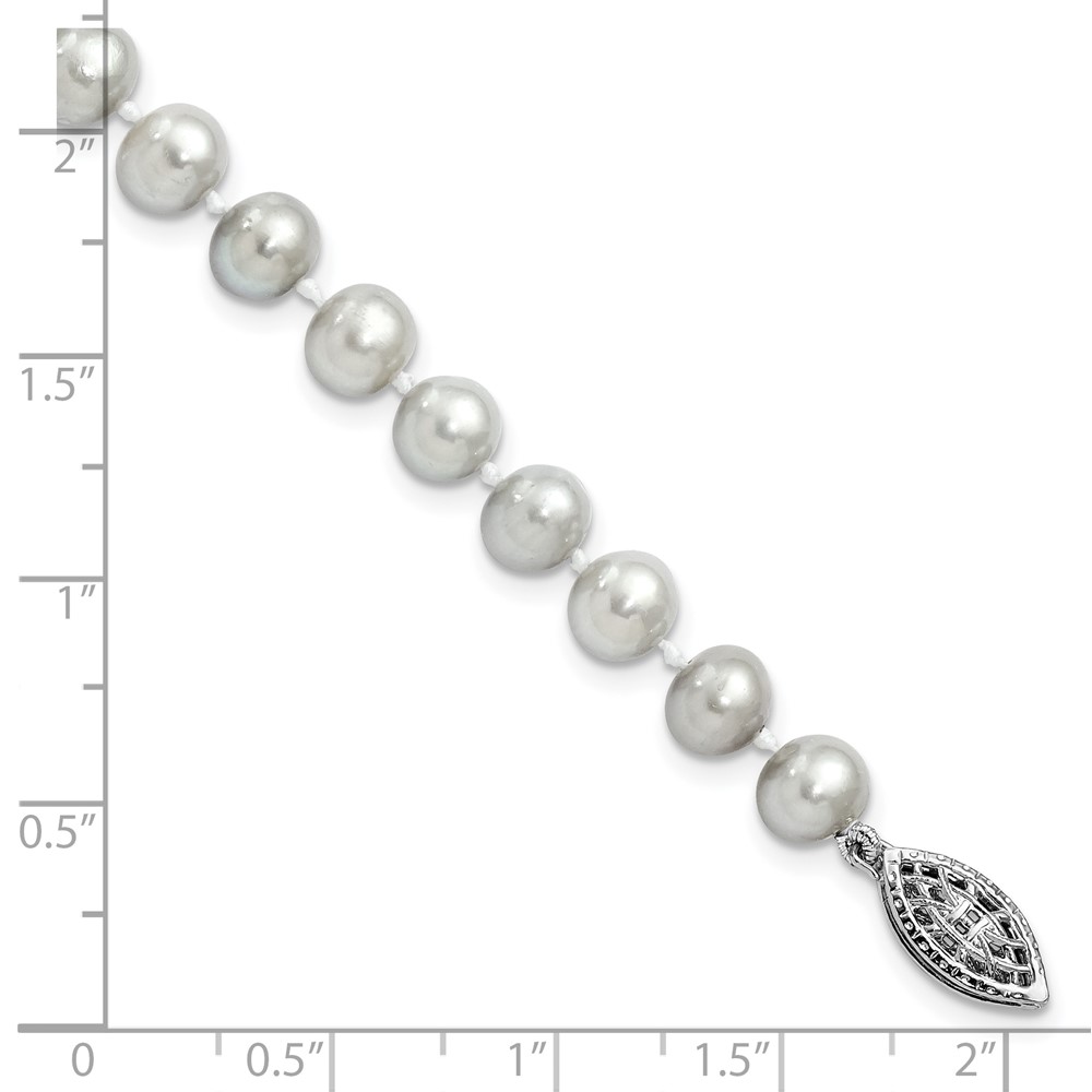 Sterling Silver Rhodium-plated 6-7mm Grey Near-Round Freshwater Cultured Pearl 7.25 inch Bracelet (QH5161-7.25)