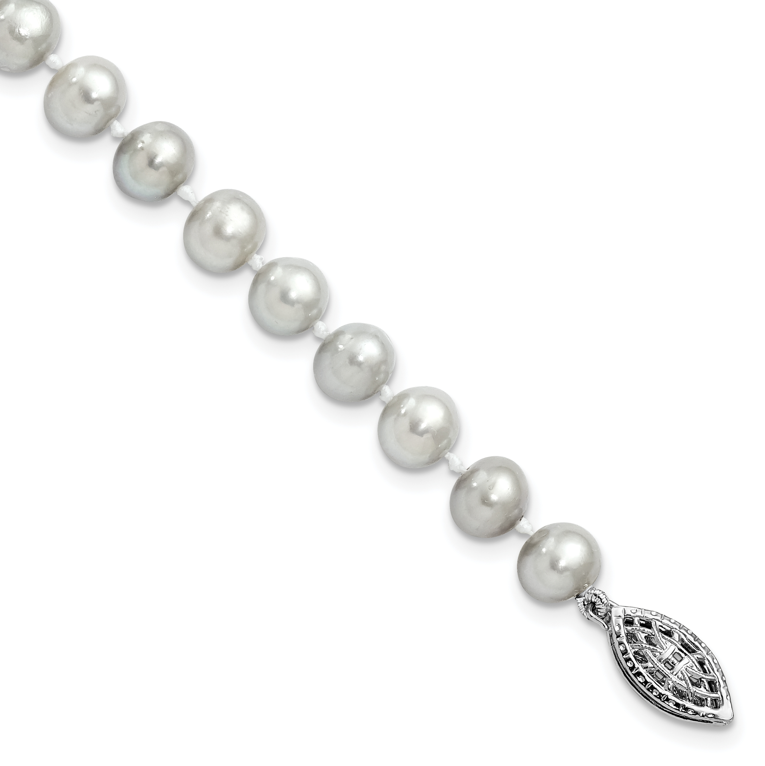 Sterling Silver Rhodium-plated 6-7mm Grey Near-Round Freshwater Cultured Pearl 7.25 inch Bracelet (QH5161-7.25)