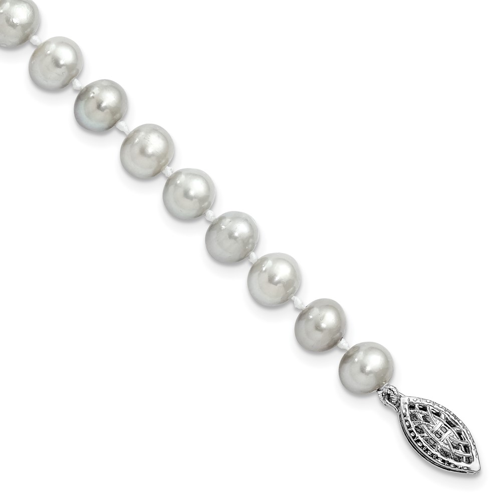 Sterling Silver Rhodium-plated 6-7mm Grey Near-Round Freshwater Cultured Pearl 7.25 inch Bracelet (QH5161-7.25)