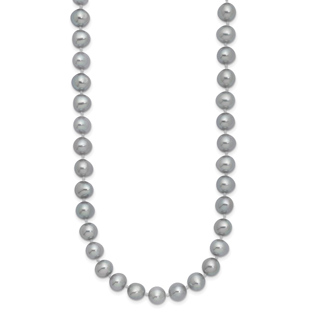 Sterling Silver Rhodium-plated 7-8mm Grey Near-Round Freshwater Cultured Pearl 18 inch Necklace (QH5162-18)