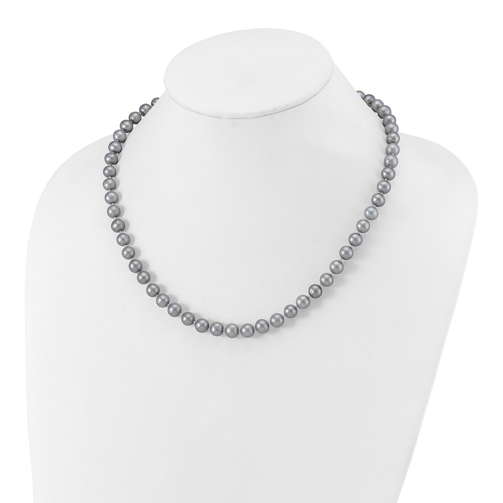 Sterling Silver Rhodium-plated 7-8mm Grey Near-Round Freshwater Cultured Pearl 18 inch Necklace (QH5162-18)