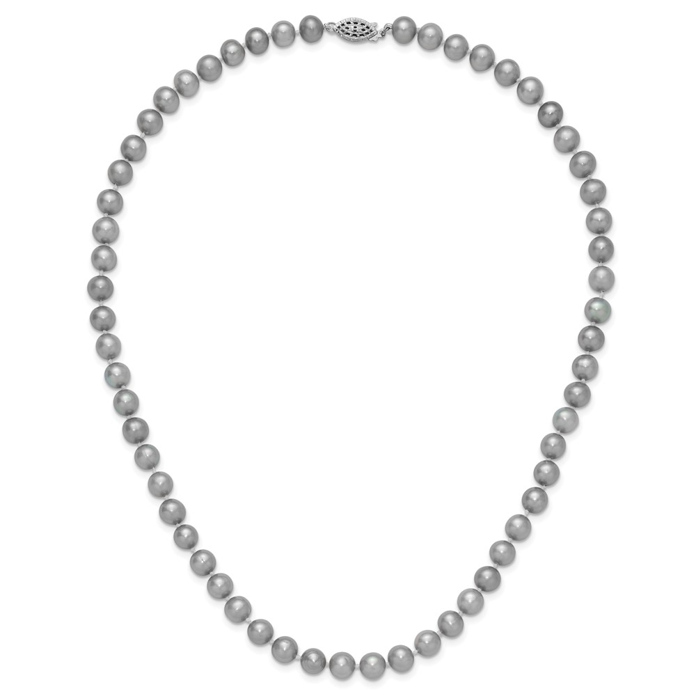 Sterling Silver Rhodium-plated 7-8mm Grey Near-Round Freshwater Cultured Pearl 18 inch Necklace (QH5162-18)