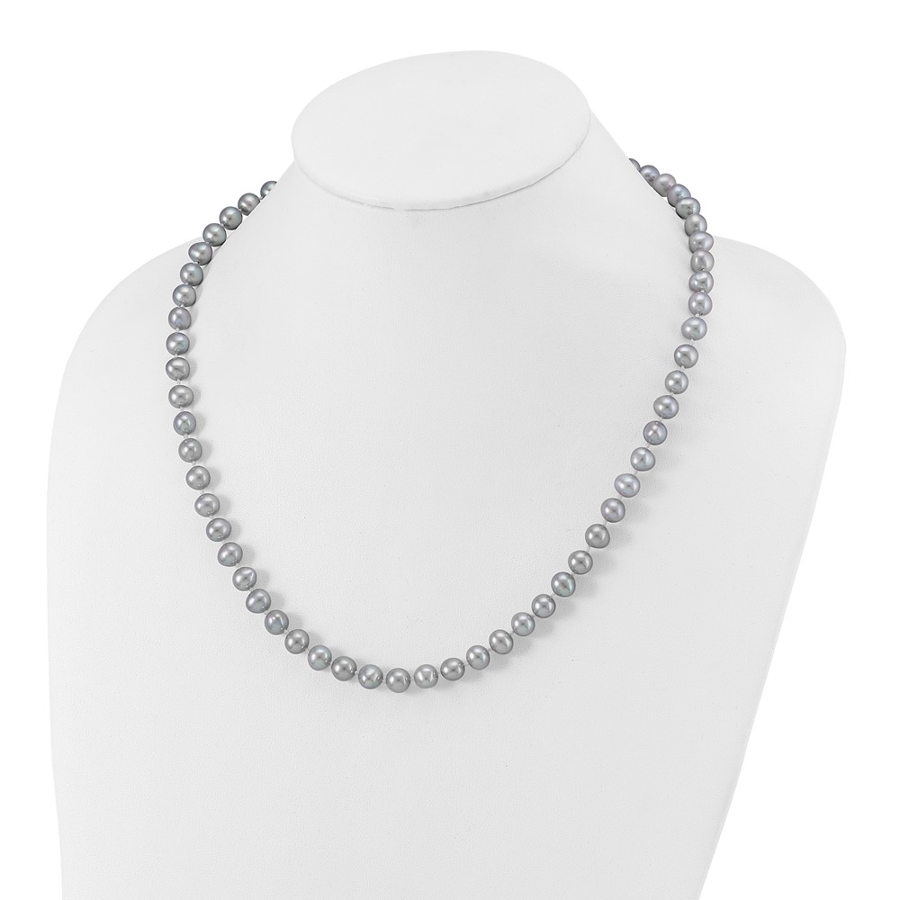 Sterling Silver Rhodium-plated 7-8mm Grey Near-Round Freshwater Cultured Pearl 20 inch Necklace (QH5162-20)