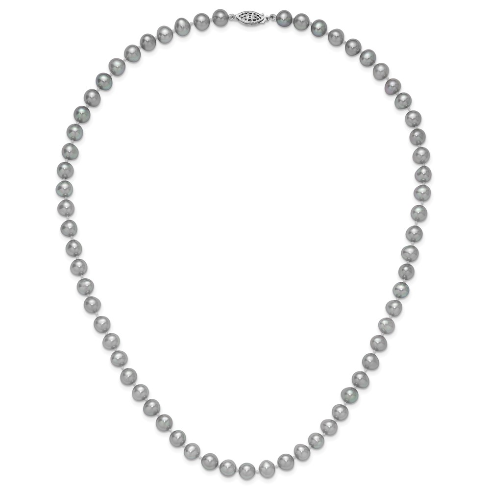 Sterling Silver Rhodium-plated 7-8mm Grey Near-Round Freshwater Cultured Pearl 20 inch Necklace (QH5162-20)