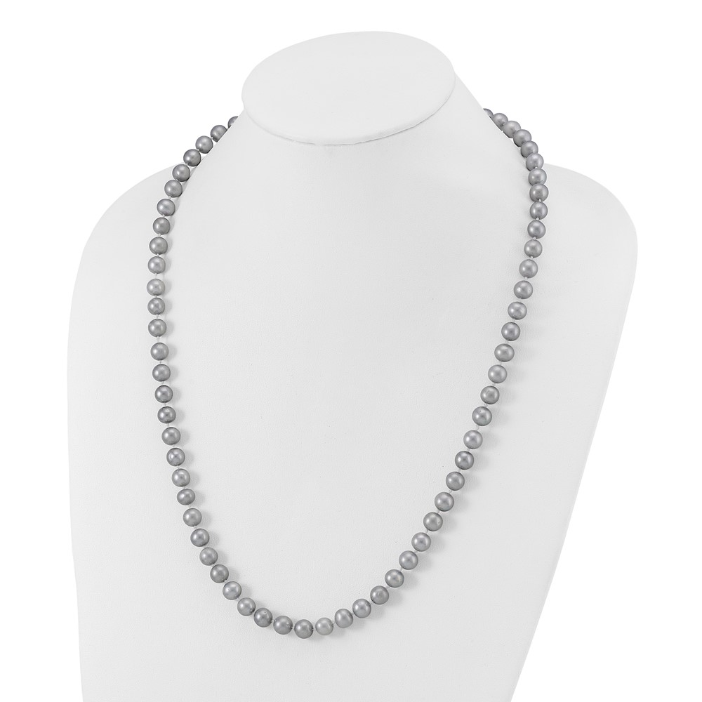 Sterling Silver Rhodium-plated 7-8mm Grey Near-Round Freshwater Cultured Pearl 24 inch Necklace (QH5162-24)