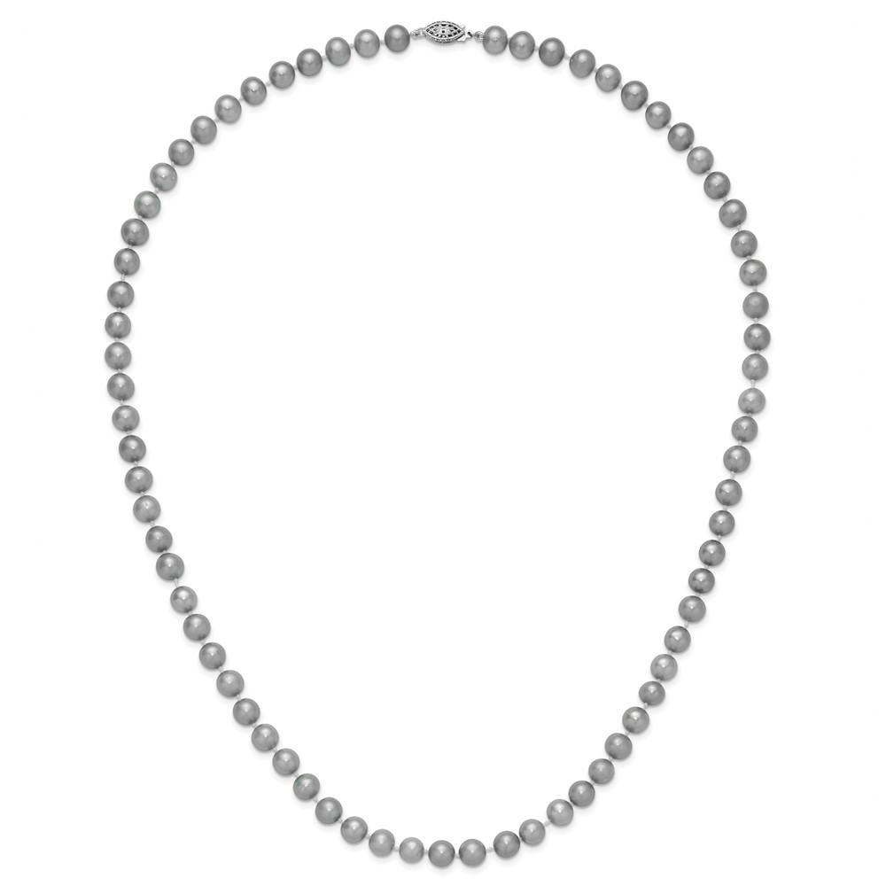 Sterling Silver Rhodium-plated 7-8mm Grey Near-Round Freshwater Cultured Pearl 24 inch Necklace (QH5162-24)