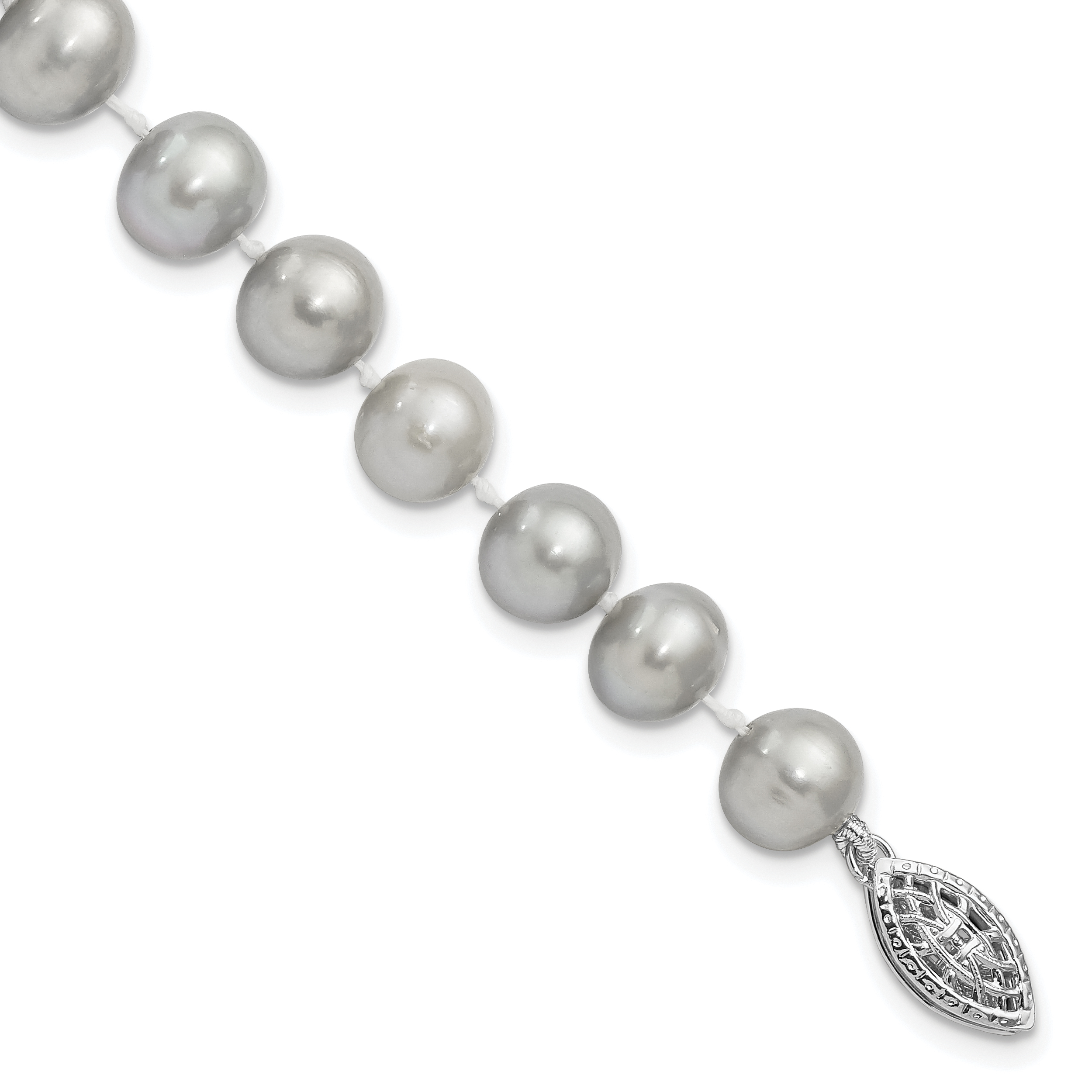 Sterling Silver Rhodium-plated 7-8mm Grey Near-Round Freshwater Cultured Pearl 7.25 inch Bracelet (QH5162-7.25)