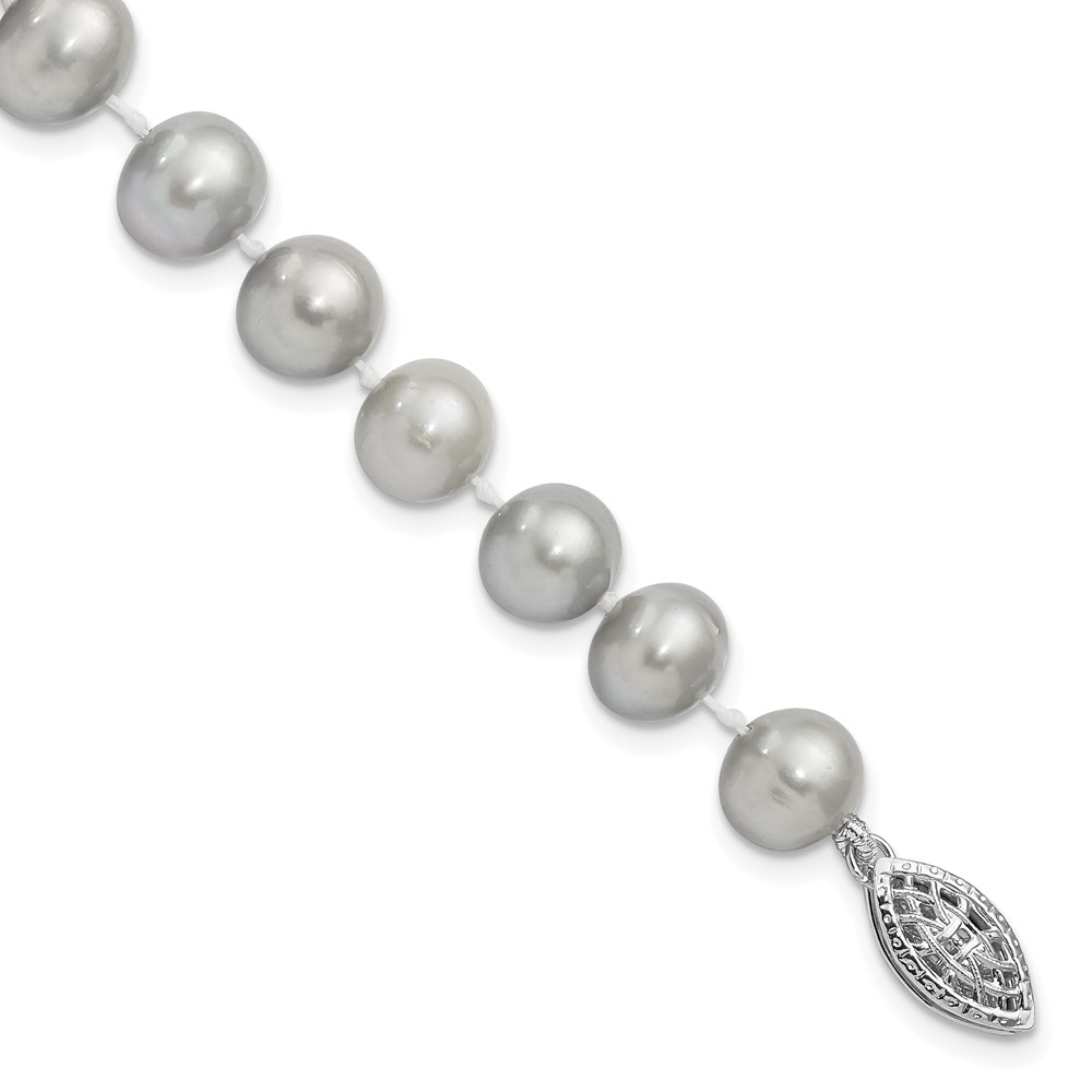 Sterling Silver Rhodium-plated 7-8mm Grey Near-Round Freshwater Cultured Pearl 7.25 inch Bracelet (QH5162-7.25)