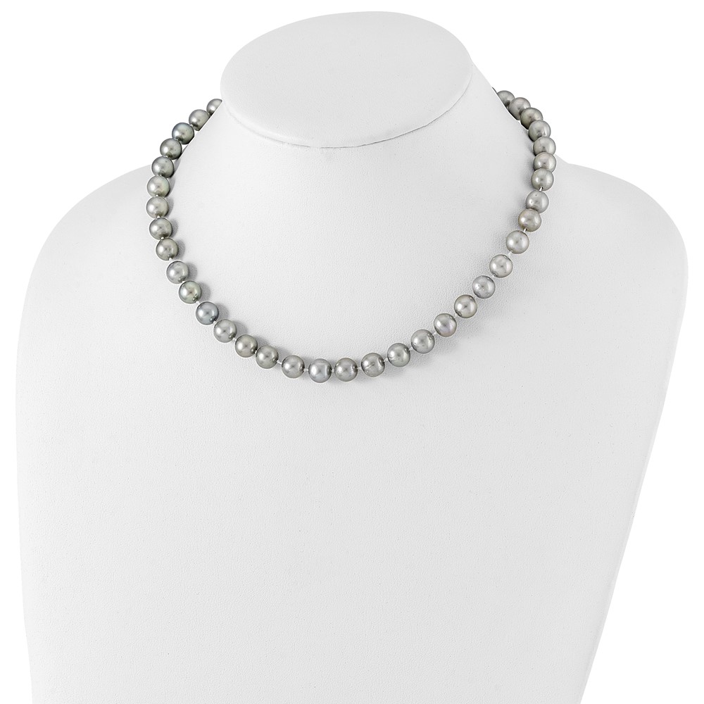 Sterling Silver Rhodium-plated 8-9mm Grey Near-Round Freshwater Cultured Pearl 16 inch Necklace (QH5163-16)