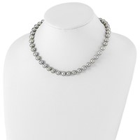 Sterling Silver Rhodium-plated 8-9mm Grey Near-Round Freshwater Cultured Pearl Necklace, 16" view 2