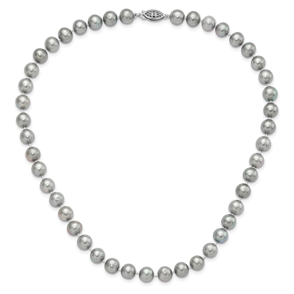 Sterling Silver Rhodium-plated 8-9mm Grey Near-Round Freshwater Cultured Pearl 16 inch Necklace (QH5163-16)