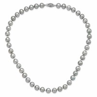 Sterling Silver Rhodium-plated 8-9mm Grey Near-Round Freshwater Cultured Pearl Necklace, 16" view 3