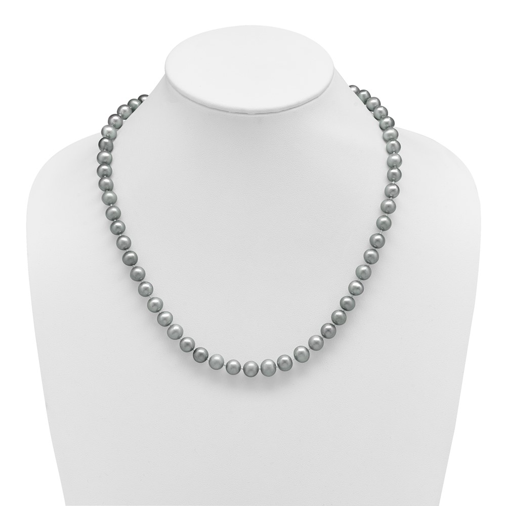 Sterling Silver Rhodium-plated 8-9mm Grey Near-Round Freshwater Cultured Pearl 20 inch Necklace (QH5163-20)