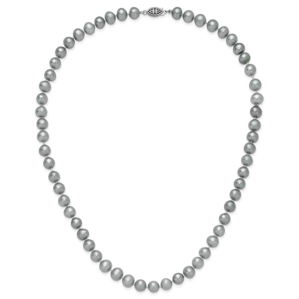 Sterling Silver Rhodium-plated 8-9mm Grey Near-Round Freshwater Cultured Pearl 20 inch Necklace (QH5163-20)