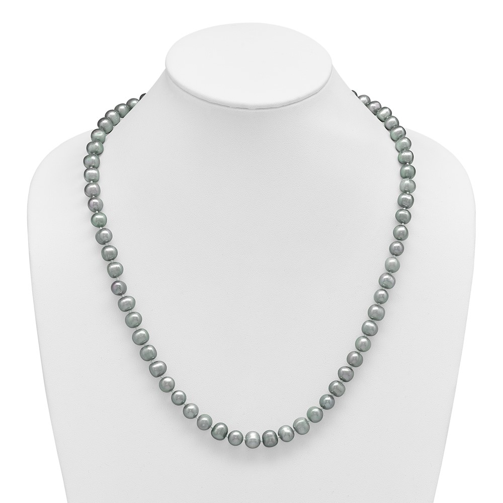 Sterling Silver Rhodium-plated 8-9mm Grey Near-Round Freshwater Cultured Pearl 24 inch Necklace (QH5163-24)