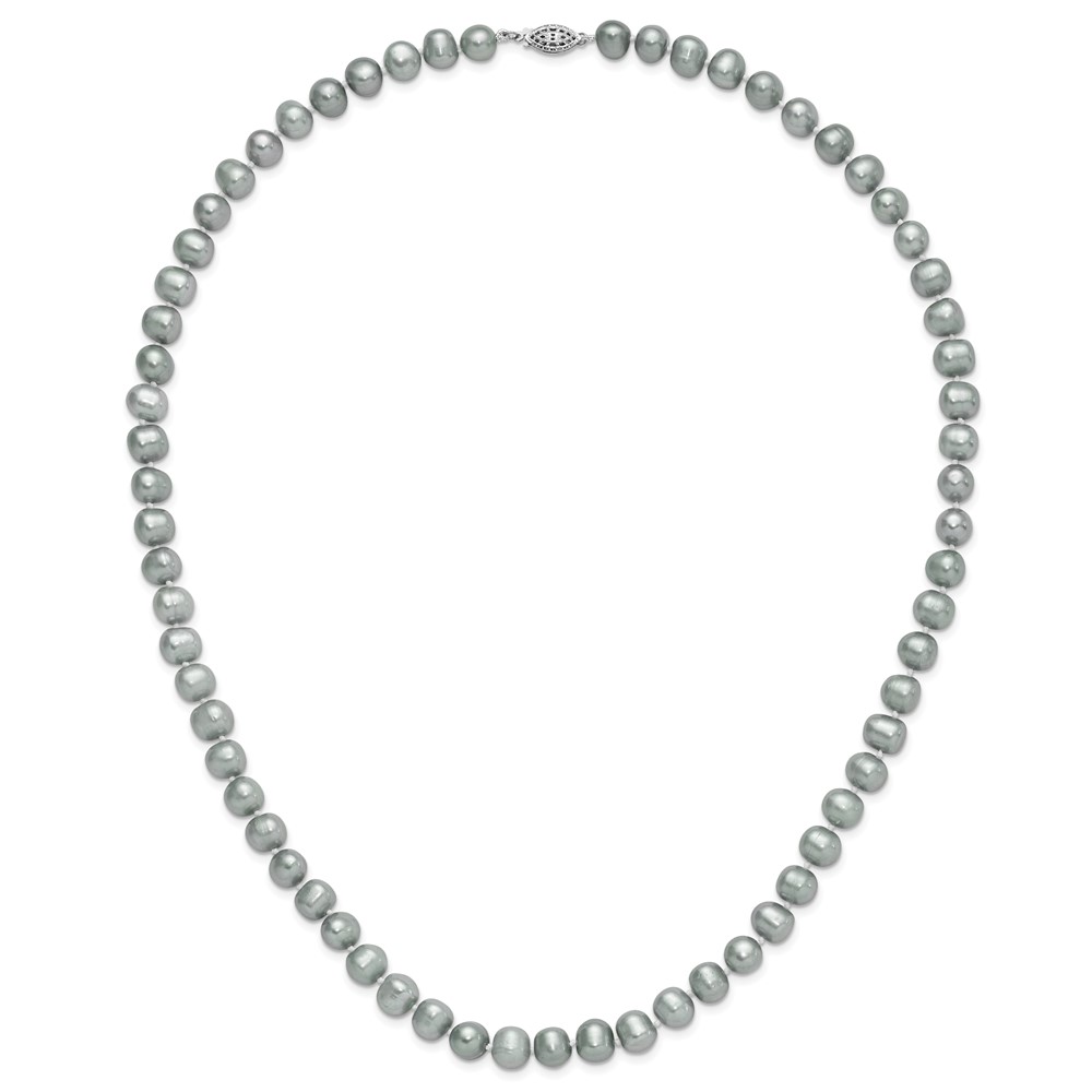Sterling Silver Rhodium-plated 8-9mm Grey Near-Round Freshwater Cultured Pearl 24 inch Necklace (QH5163-24)
