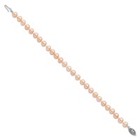 Sterling Silver Rhodium-plated 6-7mm Pink Near-Round Freshwater Cultured Pearl Bracelet, 7.25" view 2