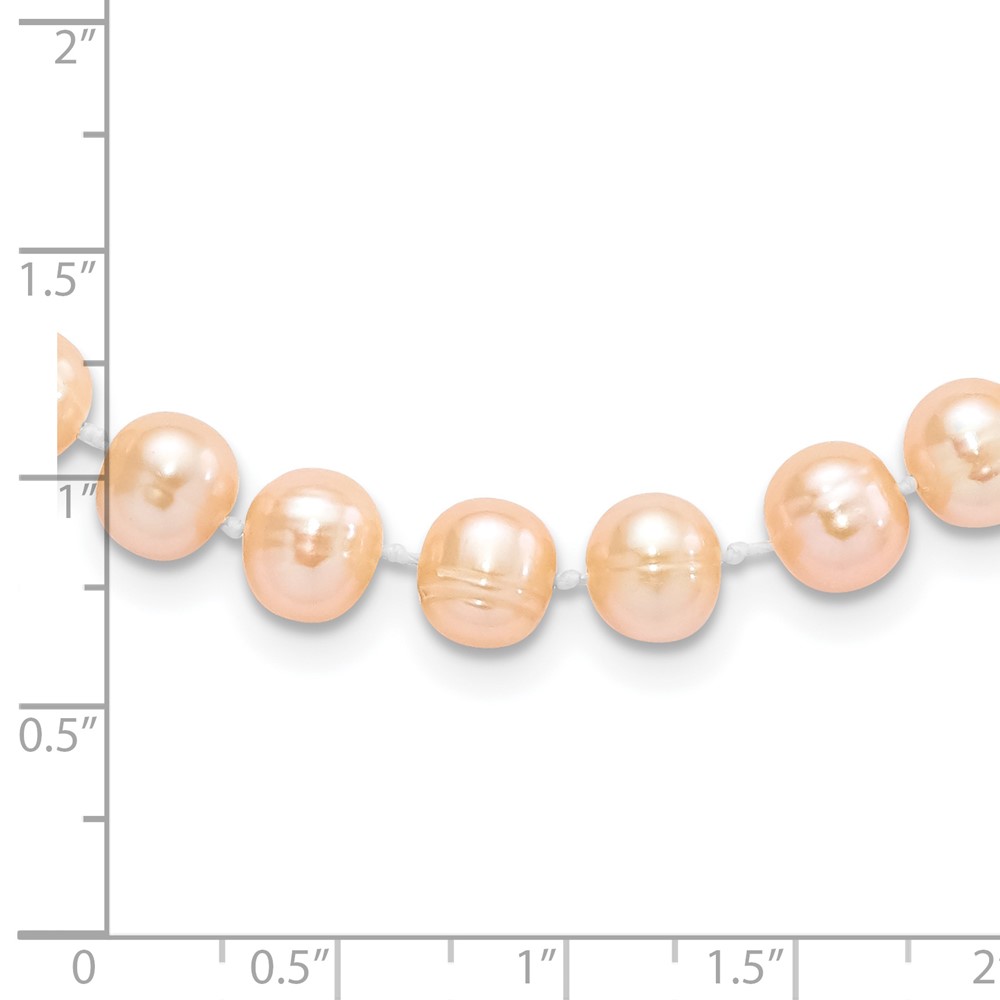 Sterling Silver Rhodium-plated 7-8mm Pink Near-Round Freshwater Cultured Pearl 24 inch Necklace (QH5167-24)