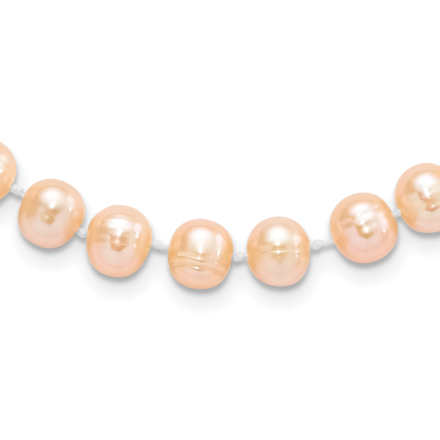 Sterling Silver Rhodium-plated 7-8mm Pink Near-Round Freshwater Cultured Pearl 16 inch Necklace (QH5167-16)