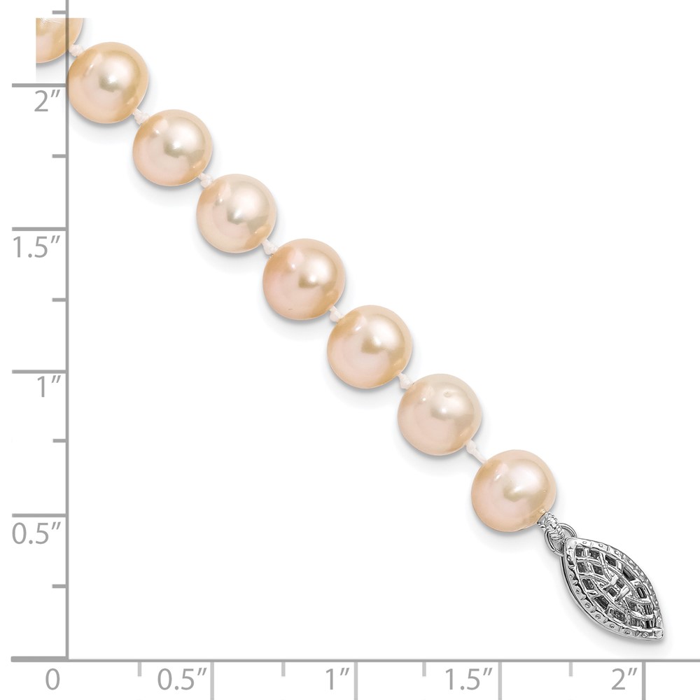 Sterling Silver Rhodium-plated 7-8mm Pink Near-Round Freshwater Cultured Pearl 7.25 inch Bracelet (QH5167-7.25)