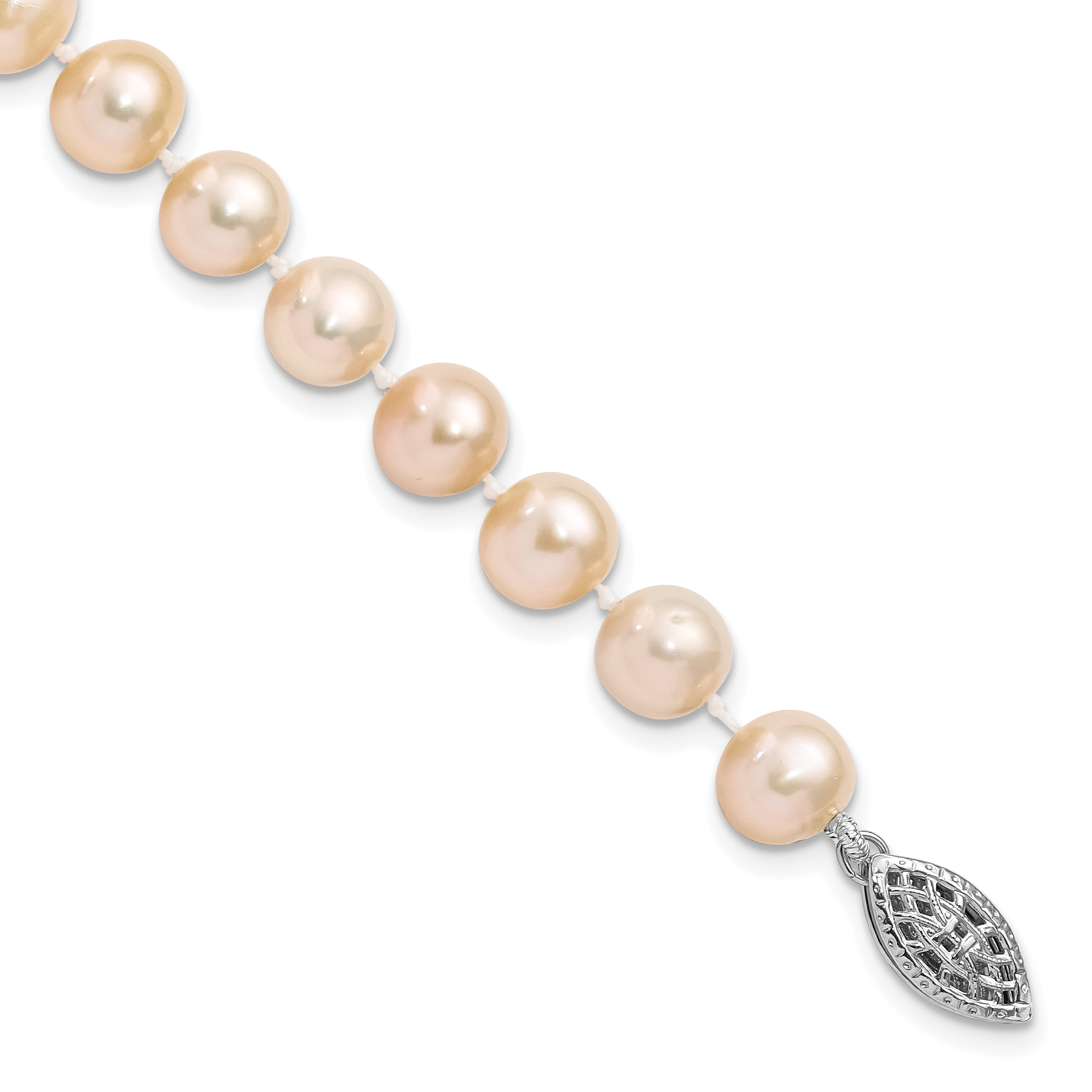 Sterling Silver Rhodium-plated 7-8mm Pink Near-Round Freshwater Cultured Pearl 7.25 inch Bracelet (QH5167-7.25)