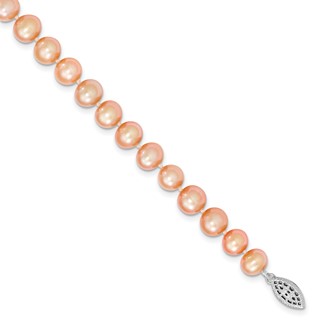 Sterling Silver 8-9mm Pink Egg Shape FW Cultured Pearl Necklace