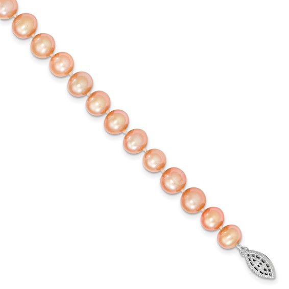 Sterling Silver 8-9mm Pink Egg Shape FW Cultured Pearl Necklace