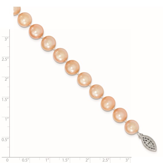 Sterling Silver 9-10mm Pink Egg Shape FW Cultured Pearl Necklace