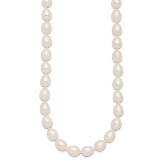 Sterling Silver Rhodium-plated 7-8mm White Rice Freshwater Cultured Pearl18 inch Necklace