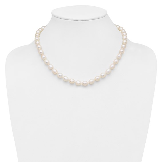 Sterling Silver Rhodium-plated 7-8mm White Rice Freshwater Cultured Pearl18 inch Necklace