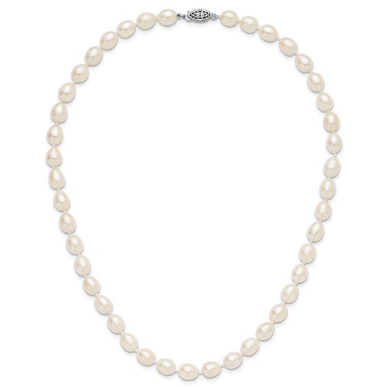 Sterling Silver Rhodium-plated 7-8mm White Rice Freshwater Cultured Pearl18 inch Necklace