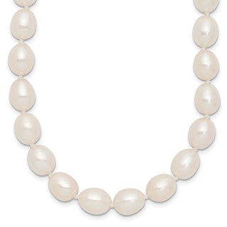 Sterling Silver Rhodium-plated 7-8mm White Rice Freshwater Cultured Pearl18 inch Necklace