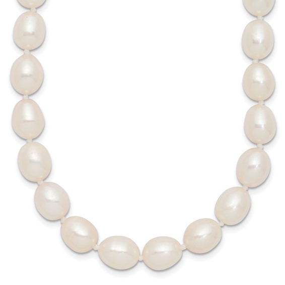 Sterling Silver Rhodium-plated 7-8mm White Rice Freshwater Cultured Pearl18 inch Necklace