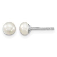 Sterling Silver Rhodium-plated 4-5mm White Semi-Round Freshwater Cultured Pearl Necklace, 5 Inch Bracelet & Post Earrings Set, 14" view 2