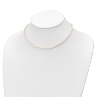Sterling Silver Rhodium-plated 4-5mm White Semi-Round Freshwater Cultured Pearl Necklace, 5 Inch Bracelet & Post Earrings Set, 14" view 5