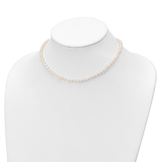 "Sterling Silver Rhodium-plated 4-5mm White Semi-Round Freshwater Cultured Pearl 14 inch Necklace, 5 inch Bracelet and Post Earrings Set"