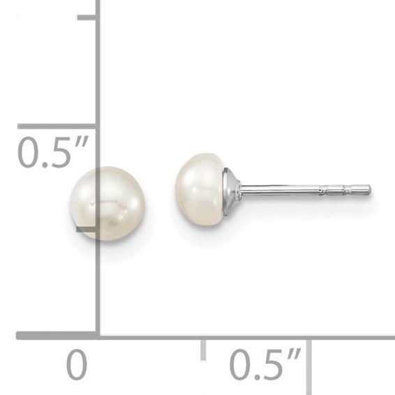 "Sterling Silver Rhodium-plated 4-5mm White Semi-Round Freshwater Cultured Pearl 14 inch Necklace, 5 inch Bracelet and Post Earrings Set"