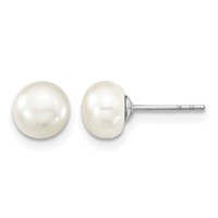 Sterling Silver RH-plated 6-7mm White Semi-Round Freshwater Cult. Pearl with 2 in Extension Necklace 7 Inch Bracelet Button Post Earrings Set, 18" view 2