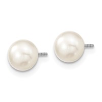 Sterling Silver RH-plated 6-7mm White Semi-Round Freshwater Cult. Pearl with 2 in Extension Necklace 7 Inch Bracelet Button Post Earrings Set, 18" view 3