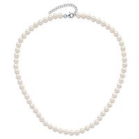 Sterling Silver RH-plated 6-7mm White Semi-Round Freshwater Cult. Pearl with 2 in Extension Necklace 7 Inch Bracelet Button Post Earrings Set, 18" view 5
