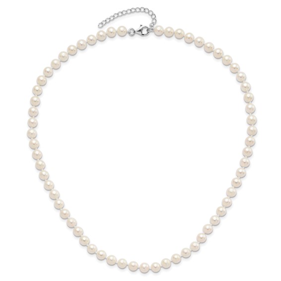 "Sterling Silver Rhodium-plated 6-7mm White Semi-Round Freshwater Cultured Pearl 18 inch with 2 inch Extension Necklace, 7 inch Bracelet and Button Post Earrings Set"