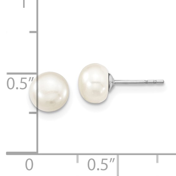 "Sterling Silver Rhodium-plated 6-7mm White Semi-Round Freshwater Cultured Pearl 18 inch with 2 inch Extension Necklace, 7 inch Bracelet and Button Post Earrings Set"