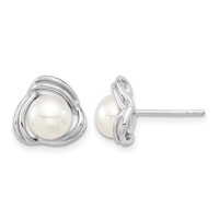 Sterling Silver Rhodium-plated 6-7mm White Button Freshwater Cultured Pearl Necklace and Post Earrings Set, 17" view 2
