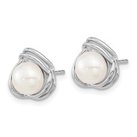 Sterling Silver Rhodium-plated 6-7mm White Button Freshwater Cultured Pearl Necklace and Post Earrings Set, 17" view 4