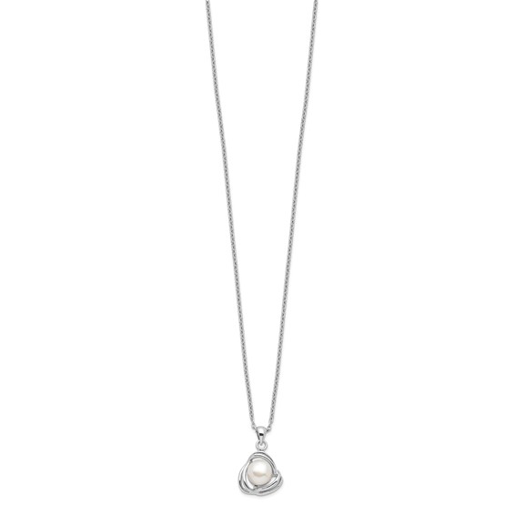 Sterling Silver Rhodium-plated 6-7mm White Button Freshwater Cultured Pearl 17 inch Necklace and Post Earrings Set