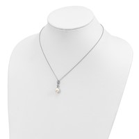 Sterling Silver Rhodium-plated 8-9mm White Teardrop Freshwater Cultured Pearl and CZ Necklace and Post Dangle Earrings Set, 17" view 5