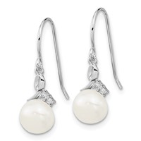 Sterling Silver Rhodium-plated 7-8mm White Semi-Round Freshwater Cultured Pearl and CZ Necklace and Dangle Earrings Set, 17" view 4